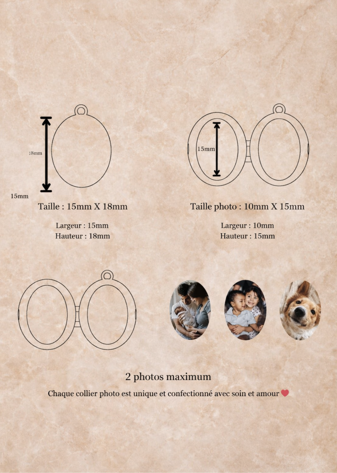 Collier photo personnalisé médaillon ovale acier inoxydable