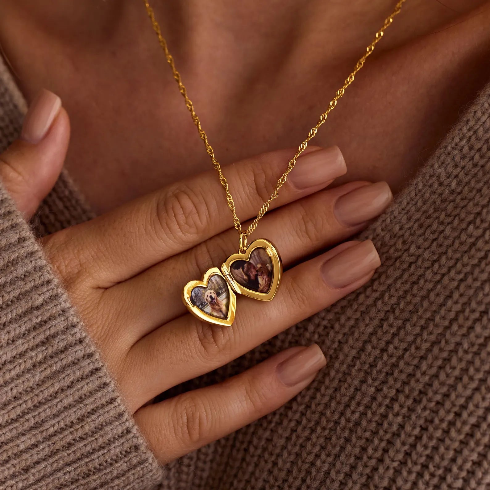 Collier photo personnalisé médaillon coeur motif fleur gravé acier inoxydable